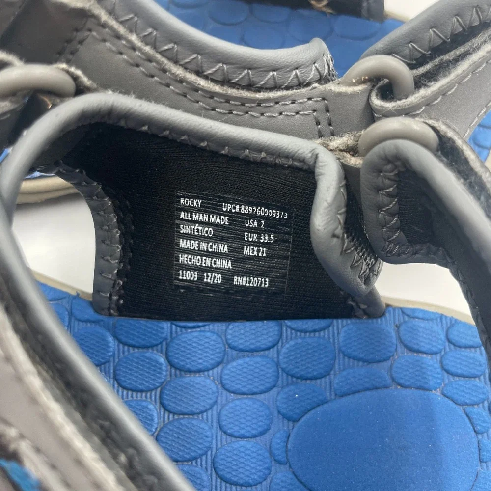 Eddie Bauer Rocky Kids Sport Sandals Grey Blue Hook and Loop - Size 2‎